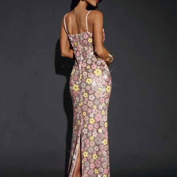 Multicolor Floral Women's Embroidered Elegant Long Dress - Picture 2 of 6